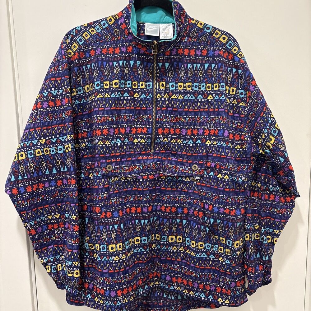 vintage Nike Aztec-print quarter-zip anorak pullover windbreaker, M